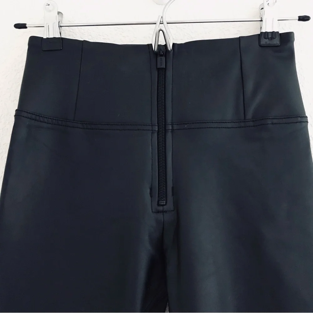 FREDDY WRUP Faux Leather High Waisted Pants Ankle Length Black